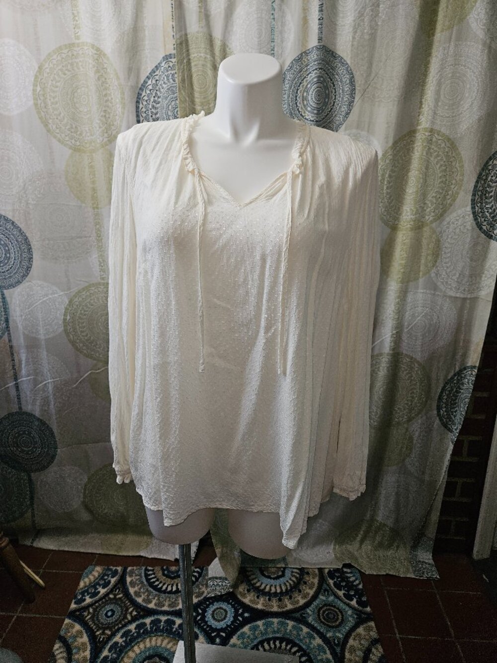 Croft & Barrow Cream Peasant Style Long Sleeve Blouse (2X)